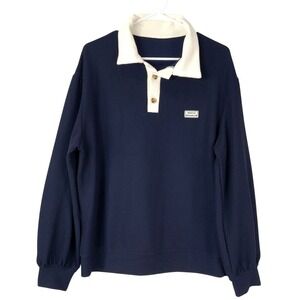 West.52 Brooklyn Navy Blue Waffle Knit Polo Shirt M Button Collar Long Sleeve